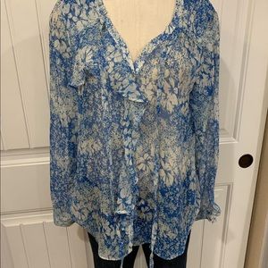 Sundance Tops - Sundance Catalog silk blue floral top large Sundance Tops - Sundance Catalog silk blue floral top large